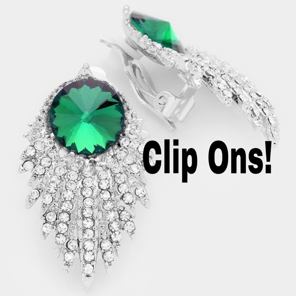 Clip On Earrings Green Crystal Pageant Earrings